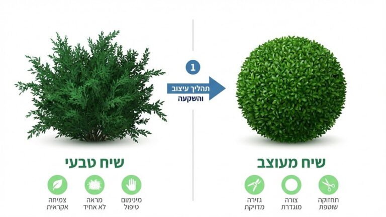 גנן מקצועי מבצע עיצוב שיחים בצורה כדורית מדויקת בגינה פרטית