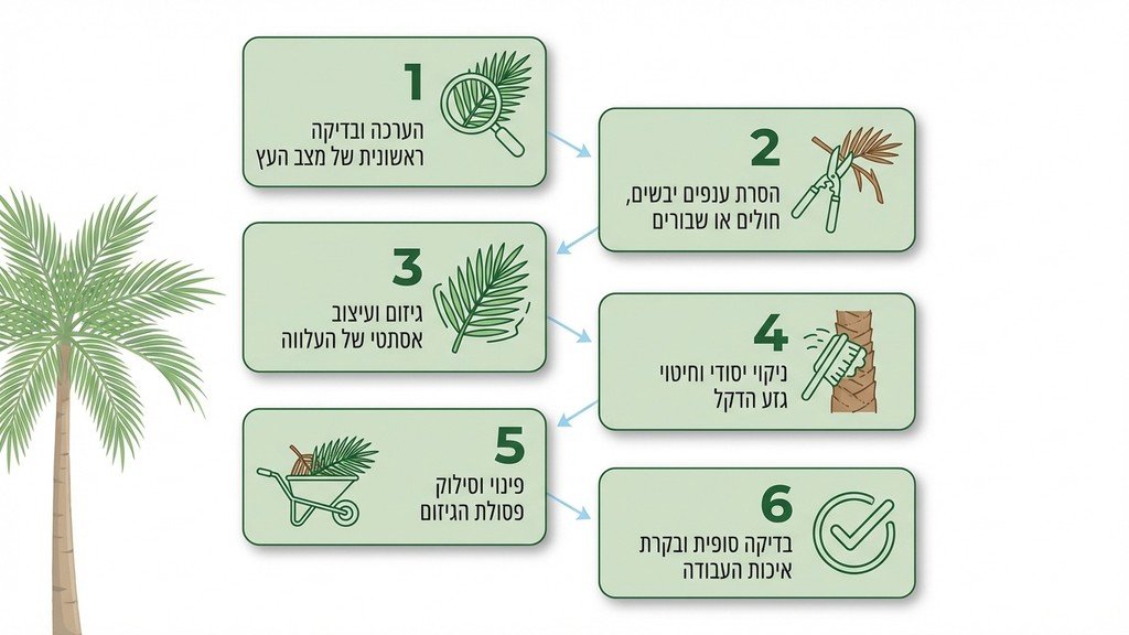 גזע עץ דקל נקי לאחר גיזום מקצועי