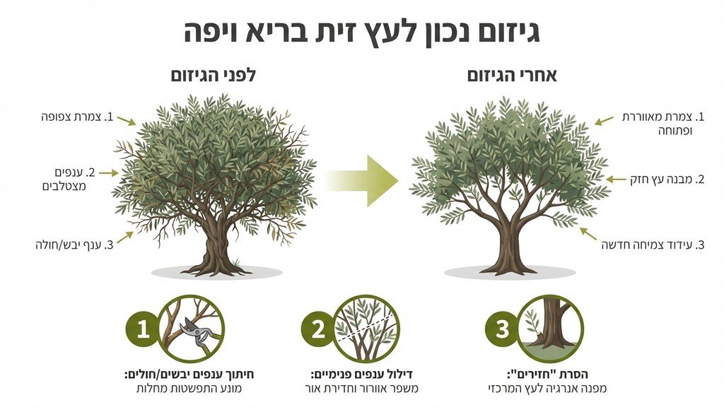 גיזום מקצועי של עץ זית בגינה