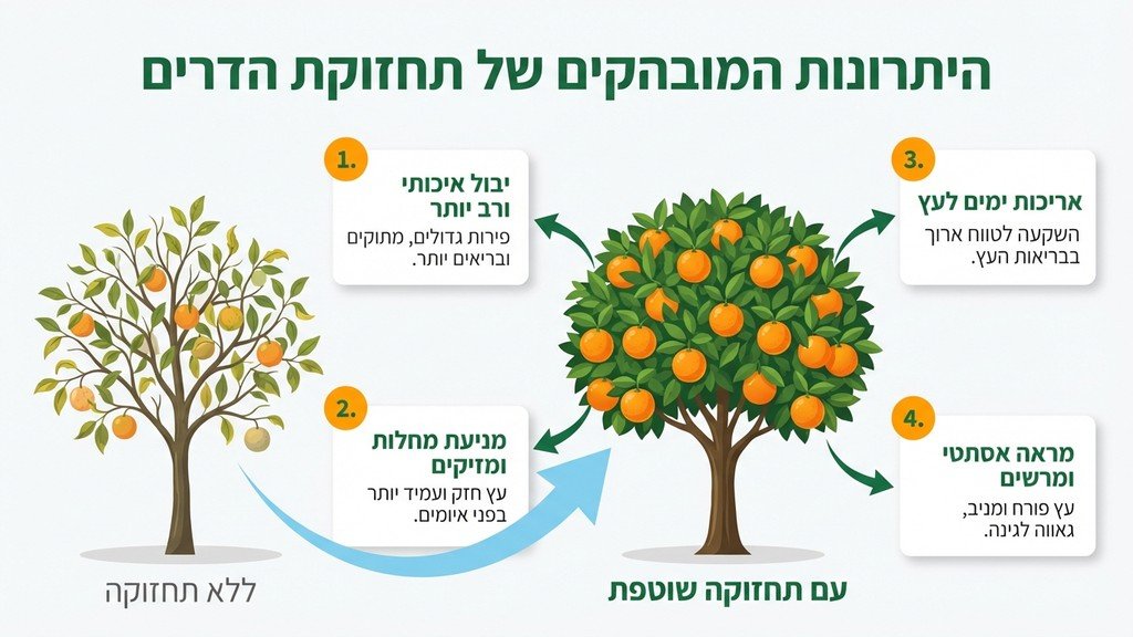 עץ תפוזים עמוס פרי לאחר טיפול מקצועי