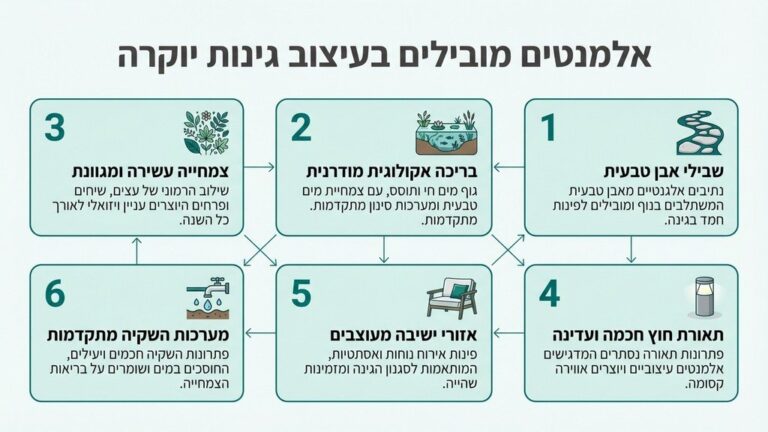 עיצוב גינת יוקרה עם בריכת נוי ושבילי אבן טבעית