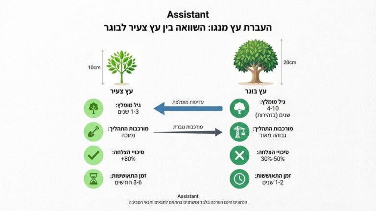 עץ מנגו בוגר בגינה פרטית לפני תהליך ההעתקה