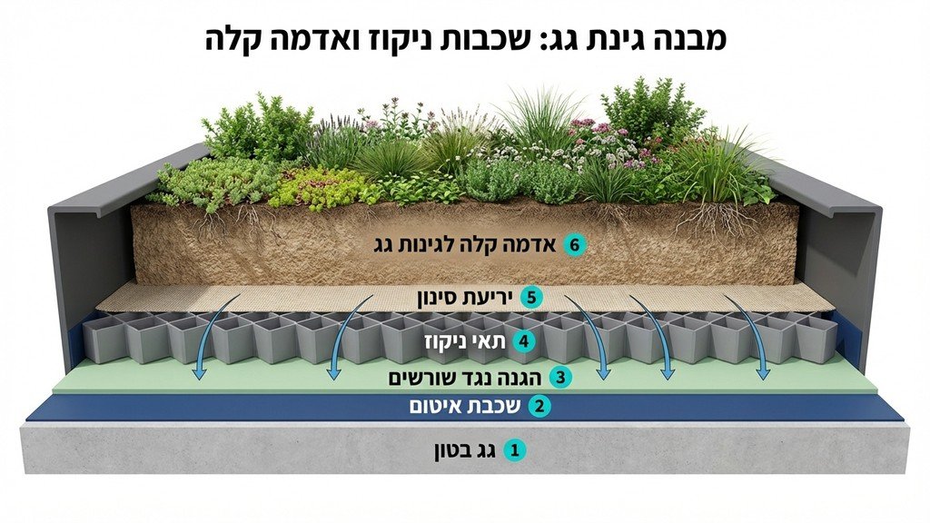 תכנון מערכות ניקוז והשקיה בגינת גג