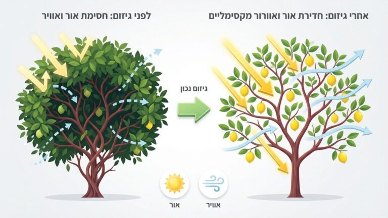 עץ לימון מטופח לאחר גיזום מקצועי
