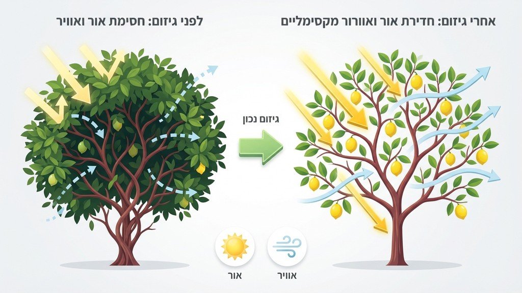 עץ לימון מטופח לאחר גיזום מקצועי
