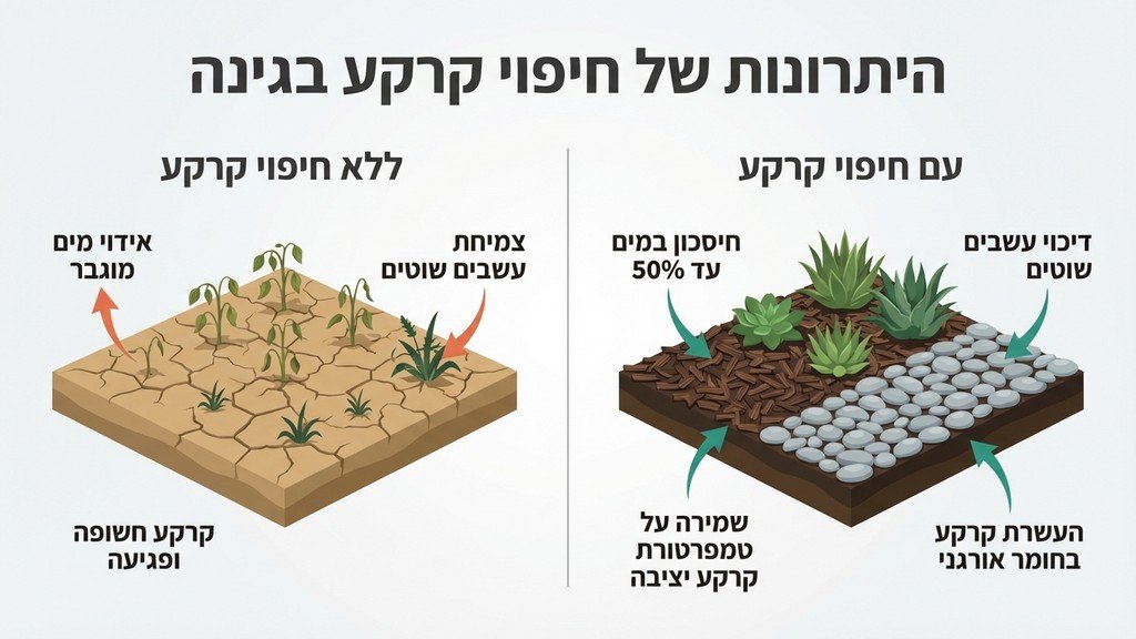 גינה מעוצבת עם חיפוי קרקע המונע עשבייה ושומר על לחות
